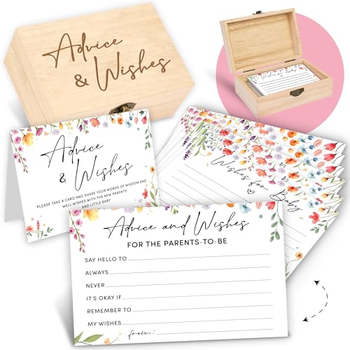 Woodamore Baby Shower Advice Cards For Parents To Be - Wildflower Baby Shower Decorations, Advice And Wishes For Baby Cards For Baby Shower Decor With Box, Advice for New Mommy Baby Shower Games.