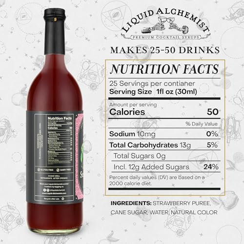 Image of Liquid Alchemist Strawberry Syrup for Drinks - Real Ingredients Make our Strawberry Puree for Drinks a Perfect Margarita Mix - Our Flavored Syrup is Gluten & Dairy Free (25.4 oz) (Pack of 2)