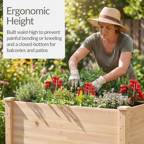 Image of Best Choice Products 48 inch x 24 inch x 30 inch Raised Garden Bed with Extra Deep 16 inch Depth, Elevated Wood Planter Box Stand for Backyard, Patio, Balcony, Natural Fir Wood - Natural