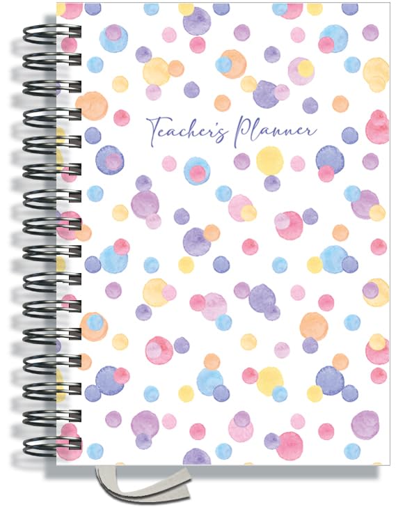 Teacher Planner 2026-2027 A5 size by Pirongs | 5 Lesson Planner for Teachers | Page a day | DATED, Hardback, Wiro-bound Teachers Planner - Polka Party โ image 1