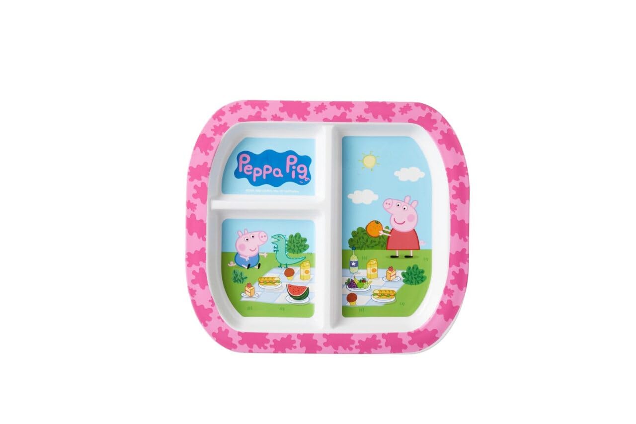 Peppa Pig 3 Section Childrens Kids Toddlers Divided Breakfast Lunch Dinner Plate - Handy Home Picnic Travel Size Design for 3+ Years Children