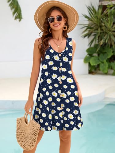 Image of BELAROI Summer Dresses for Women Beach Tshirt Sundress V Neck Casual Swing Tank Dress Swimsuit Cover Ups Pockets