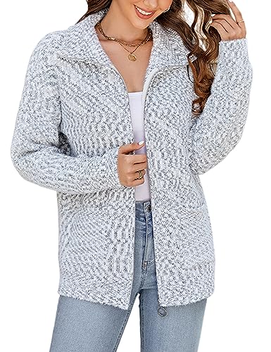 Image of Gihuo Womens Cardigan Sweaters Long Sleeve Lightweight Fuzzy Knit Fall Sweaters 2024 Zip Up Knitted Coat Knitwear