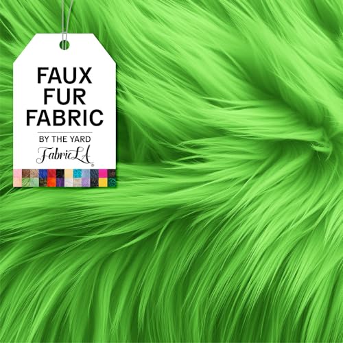 FabricLA Faux Fur Fabric by The Yard - Artificial Craft Fur - 18' X 60' Inch Wide - Fur Fabric for Craft Supply, DIY Furry Plush Projects, Sewing, Decoration, Upholstery, Lime Green, Half Yard