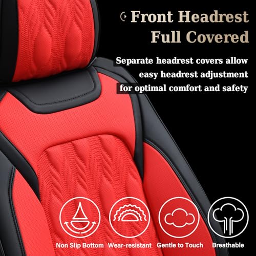 Image of Coverado Car Seat Cover Full Set, Leather Seat Covers for Front and Rear, Waterproof Seat Covers 5 Seats, Luxury Car Seat Protectors Driver Seat Cushions Universal for Most Vehicles, Red