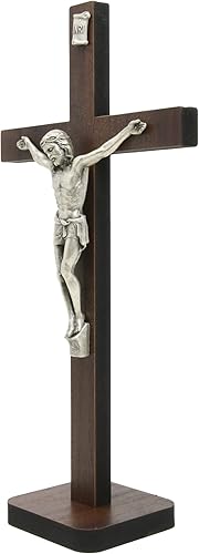Miniatura 4 de Needzo INRI Crucifijo de pie con centro de peltre, decoración de mesa cruzada para el hogar u oficina para estantes, mesas o escritorios y más, 8.5