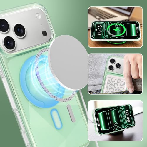 Image of Magnetic Case for iPhone 17 Pro Max [Compatible with Magsafe] [Anti-Yellowing] [1 Screen Protector] Shockproof Slim Iridescent Sparkly Case for iPhone 17 Pro Max 6.9 inch 2025, Green