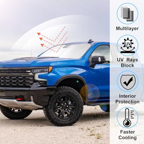 Image of Windshield Sun Shade Compatible with 2019-2024 2025 2026 Chevrolet /Chevy Silverado 1500 Accessories Regular Cab, Crew Cab, Double Cab 2Dr 4Dr Window Sunshade