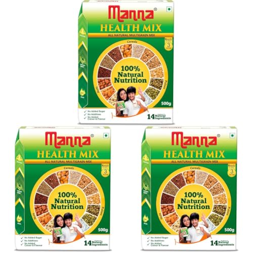Image of Manna Health Mix 500g, All Natural Nutrition Drink, with 14 ingredients, Zero Sugar. (Pack of 3)