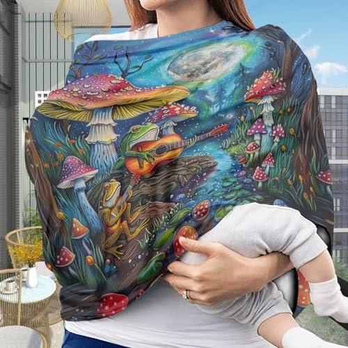 Image of Youngerbaby Mushroom Car Seat Cover Baby Stuff Multi-Use Car Seat Canopy Carrier Cover, Breathable Breastfeeding Cover Cute Frog Baby Stuff Boys & Girls Car Seat Covers