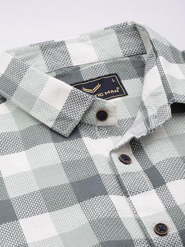 Image of Majestic Man Men Comfort Slim Fit Opaque Checked Cotton Casual Shirt