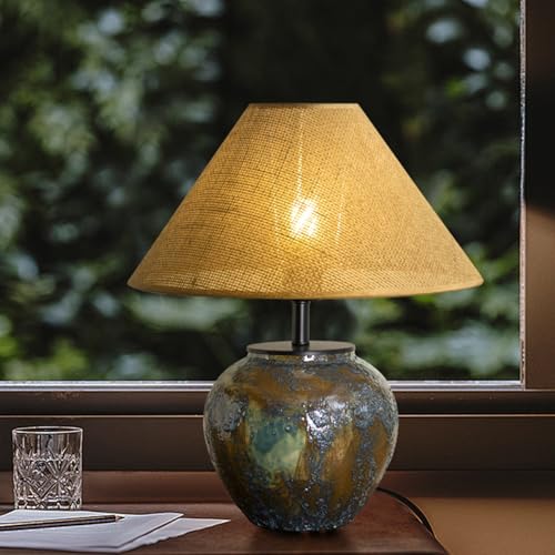 Bofea-Vintage Ceramic Table Lamp,Rustic Southwestern Clay Pot Ceramic Lamps with