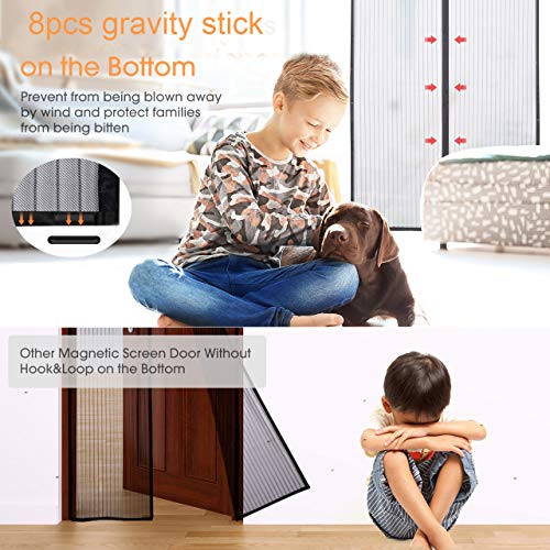 Homitt Magnetic Screen Door with Heavy Duty Mesh Curtain and Full Frame Seal, Fits Door Size up to 37"-82", Hands Free, Let Fresh Air in, Black - Thumbnail 3