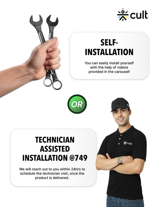 Image showing options for self-installation with tools or technician-assisted installation.