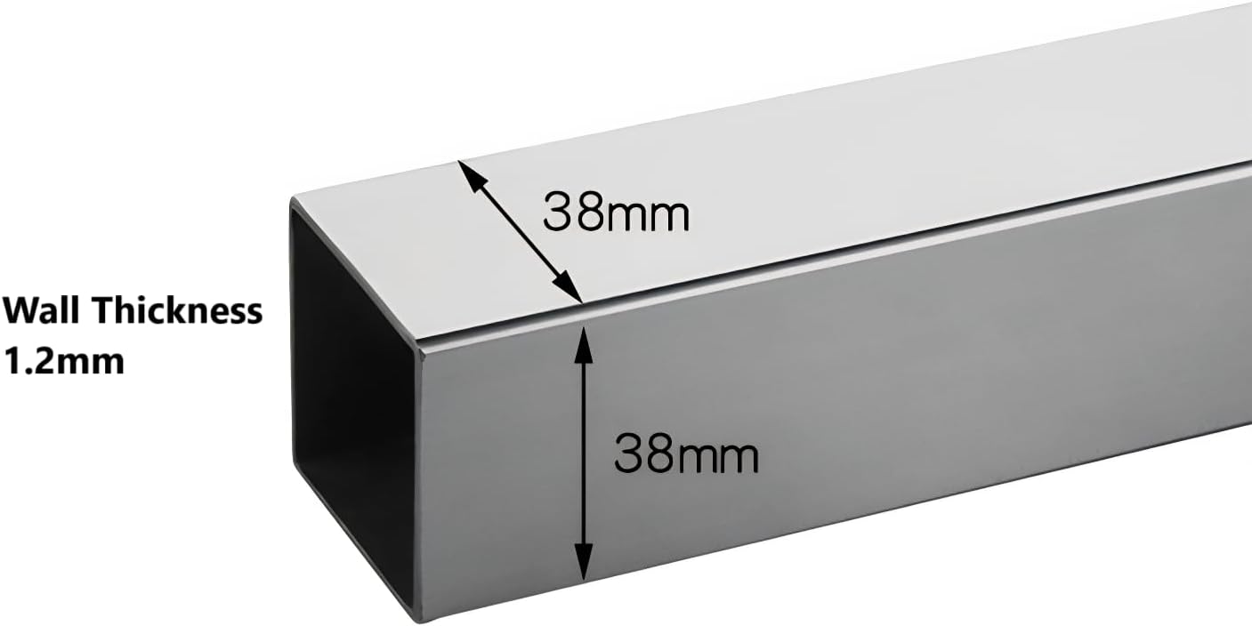 Stainless Steel Square Tubing Tube 38mm x 38mm x 1.2mm x 2950mm, 1.5" x 1.5" x 1/20" x 116.14" Long, 2 Pack 304 Metal Square Tubings 1.2mm Thick Polished Polish Structural Pipe from Bopaodao