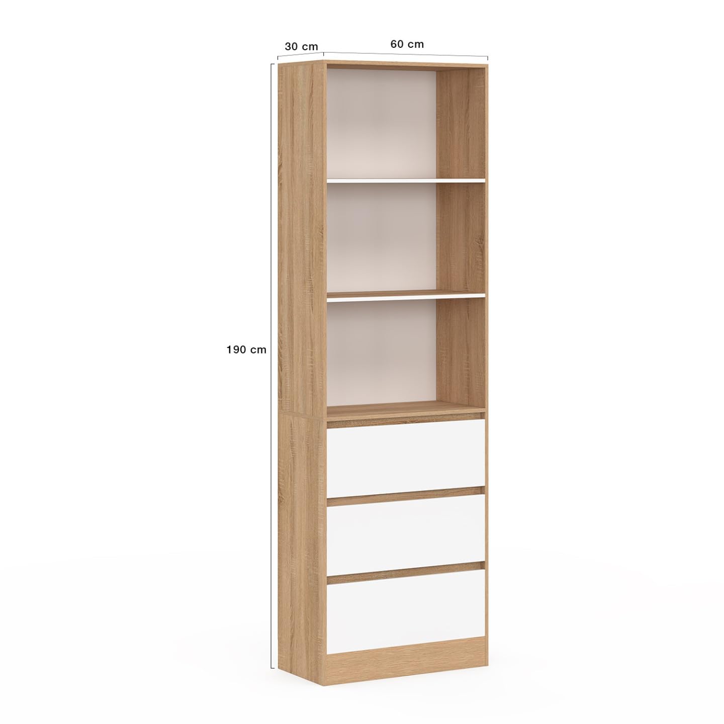 IDMarket - Etagère bibliothèque Carla 3 Niveaux 3 tiroirs Blanc et Effet Bois 190 cm