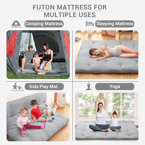 Image of Deevine Craft Quilt Cotton Floor Bed Mattress, Foldable,Rollable Movable Single Bed Comfort Gadda 1 Sleeping Capacity, S Quilted Design (Light Grey, Single Bed 72X36X5 Inches)