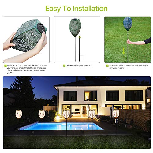 Kircust Solar Pathway Lights Outdoor, Garden Solar Decorative Stakes Lights with 5 Color, Metal Waterproof Solar Landscape Path Lighting for Patio, Lawn, Walkway and Yard Decor (4-Pack) - Thumbnail 2