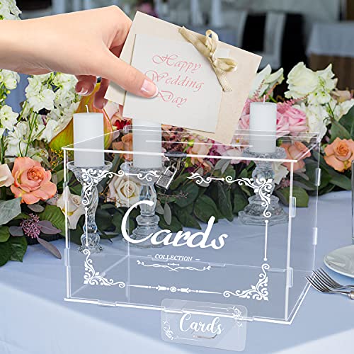 Fowecelt Clear Acrylic Wedding Card Box with Lock Money Post Gift Box Holder Clear Card Box Large Letter Envelope Boxes with Slot for Reception Anniversary Birthday Party Baby Shower