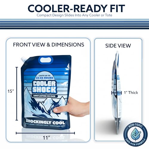 Image of Cooler Shock Reusable Ice Packs for Cooler - Long Lasting Cold Freezer Packs for Coolers and Lunch Boxes - Cooler Ice Packs for Camping Gear, Fishing, Road Trips, Beach Must Haves