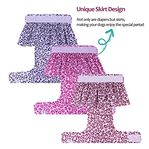 Image of CuteBone Female Dog Diapers with Skirts 3 Pack Reusable Puppy Dresses Pants for Heat Cycle Period QBD07M