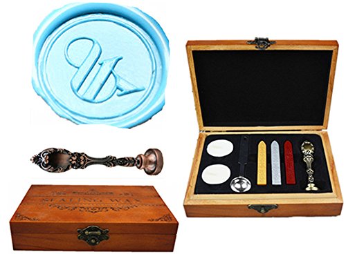 MNYR Ampersand and Wedding Red Brass Wax Seal Sealing Stamp Wedding Invitations Vintage Metal Peacock Handle Wax Sticks Candles Melting Spoon Gift Wood Box Set