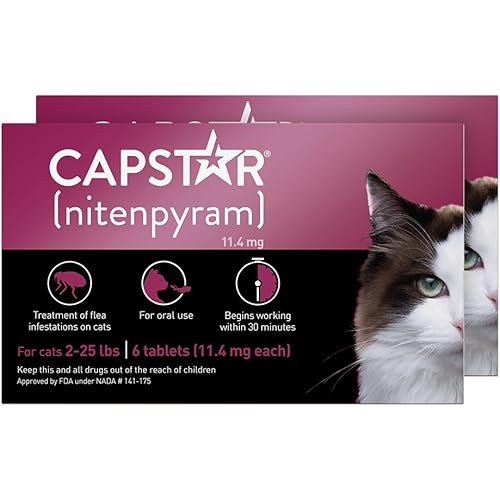 Capstar (nitenpyram) Cat Flea Treatment, Fast-Acting Oral Flea Treatment for Cats 2-25 lbs, Vet-Recommended Medication Tablets Start Killing in 30 Minutes, 12 Doses (Includes Two 6-Count Boxes)