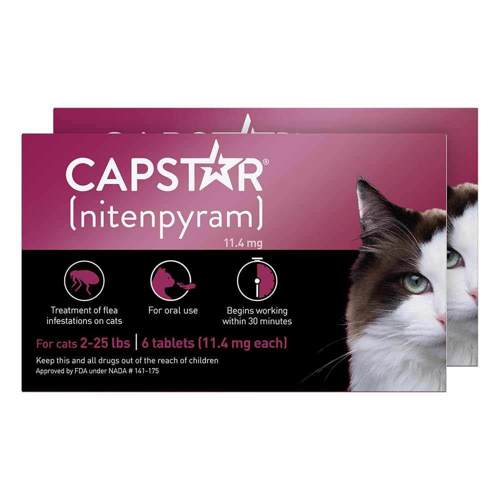 Capstar (nitenpyram) for Cats, Fast-Acting Oral Flea Treatment for Dogs 2-25 lbs, Vet-Recommended Flea Medication Tablets Start Killing Fleas in 30 Minutes, 12 Doses