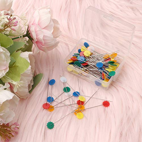 image for pengxiaomei 200 Pieces Flat Head Straight Pins, Flower Head Sewing Pin