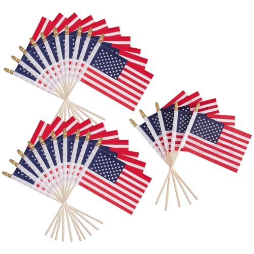 25 Pack Small American Flags on Stick 4x6 Inch US American Hand Held Stick Flags with Solid Pole and Spear Top Vivid Colors and Fade Resistant Mini Desktop Flag for Home Outdoor Decoration Office Deco...