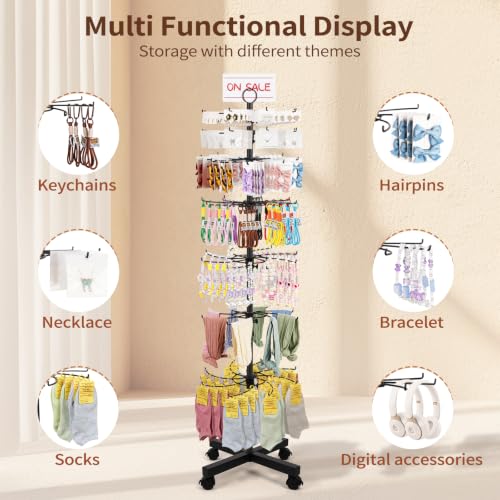 Image of Flenpptly Retail Display Stand, 7-Tier Rotating Display Rack for Store Display, Movable and Adjustable Spinning Display Stand for Earrings, Jewelry, Keychains, Socks Display (7-Tier Black)