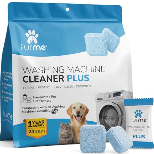 FURME Washing Machine Cleaner Tablets for Pet Owners – 24 Pack Deep Cleaning Descaler for HE Front & Top Load Washers – Removes Pet Hair Odor, Residue &...