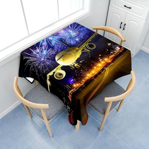 Tizhweqo Mantel Mesa Rectangular Avión, Manteles Antimanchas Año Nuevo, 3D Impresión Mantel Impermeable Lavable para Cocina Salón Comedor, 140x260 cm Q.P1239