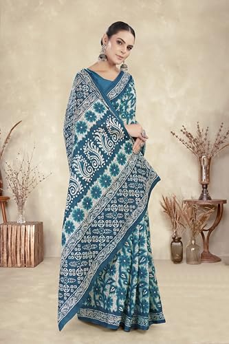 Image of TAMAIRA FASHION Mulmul Pure Cotton Saree For Woman Floral Batik Printed |Office Wear Daily Wear Sarees For Women Without Blouse Piece (Available in 16 Colours)