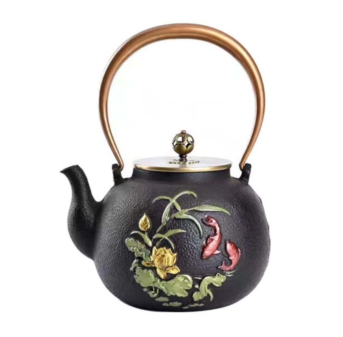 Théière Traditionnelle 47 Oz/1.4L Théière Bouilloire En Fonte Pot Théière D'eau Bouillante À La Main Non Enduit Peint Cuivre Cuivre Couverture Théière Japonaise