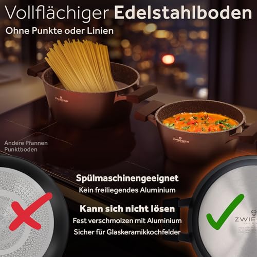 ZWIEGER 3-in-1 Schmortopf mit Deckel Backofengeeignet 28 cm - Groß Bräter induktion, brotbackform mit deckel - Vollflächiger Edelstahlboden, für alle Herdarten geeignet - Antihaft, PFOA-&PFOS-frei 3
