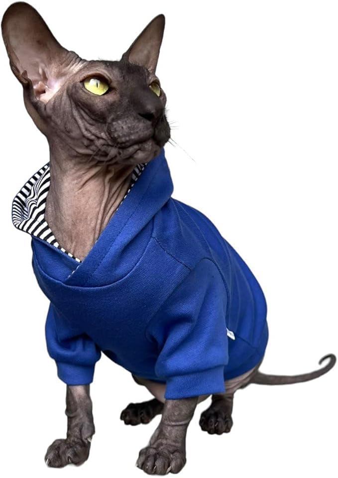 Kotomoda Sphynx Cat's Hoodie Royal Blue Naked Cat Hairless Cat Clothes (S) - Image 2