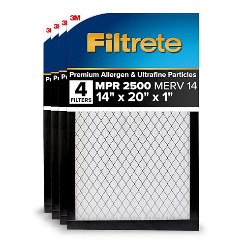Filtrete 14x20x1 AC Furnace Air Filter MERV 14 MPR 2500 High Performance Premium Allergen Ultrafine Particles Bacteria & Virus Filter CERTIFIED Asthma & Allergy Friendly 4-Pack