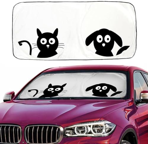 Window Shades for Car,2win2buy Folding Windshield Sun Shade Black Silver Auto One Piece, Pop-up Design Car Sun Shade. Reflective Silver Nylon Windshield Front Windscreen