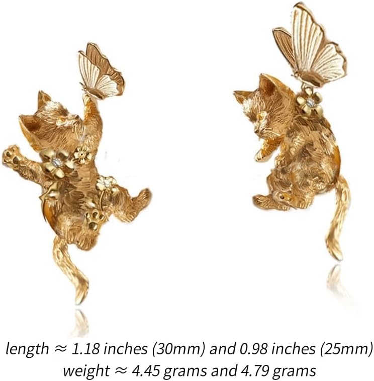 Three-dimensional butterfly and cat earrings personalized cat earrings retro gold accessories fashionable women's accessories - Image 4