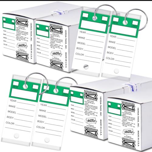 Image of Versa-Tags Green Stripe Self-Protecting Key Tags with Chrome-Plated Split Rings, 1000 Count Automotive Dealership Key Tags for Car Truck RV Inventory & Service Organization