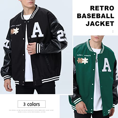 Image of Varsity Jacket Unisex Y2K Embroidered Letterman Bomber Jacket Casual Baseball Jackets