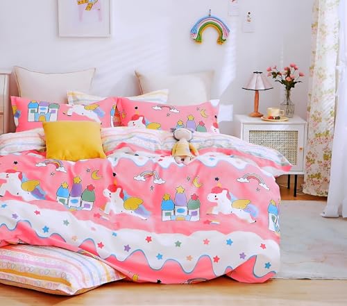 Image of Gleeson Elastic Bedsheets for King Size Bed|Unicorm Bed Sheet Cotton Elastic Fit|Kids Room Bedsheet 78 x 72 Inch | Bedsheets for 8 Inches Mattress|Cute Bed Covers King Size Elastic Fitting,Pink