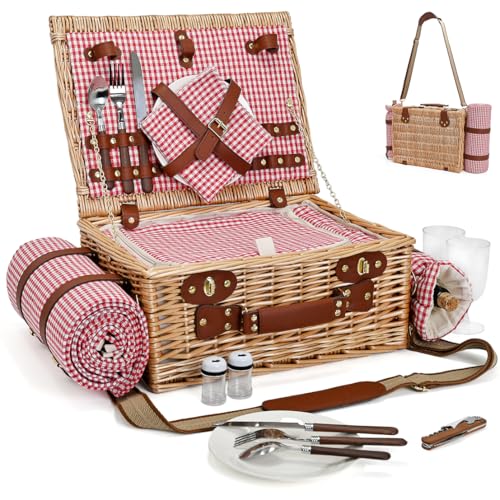 Picnic Basket with Blanket and Wine Pouch for 2, Wicker