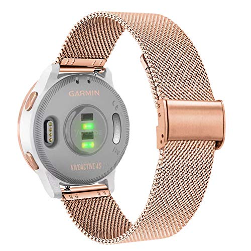 Abanen Watch Bands for Garmin Vivoactive 4S/Vivomove 3S, 18mm Quick Release Stainless Steel Metal Mesh Wristband Strap for Fossil Q Venture Gen 4 HR/Gen 3,Withings Steel HR 36mm (Rose Gold)
