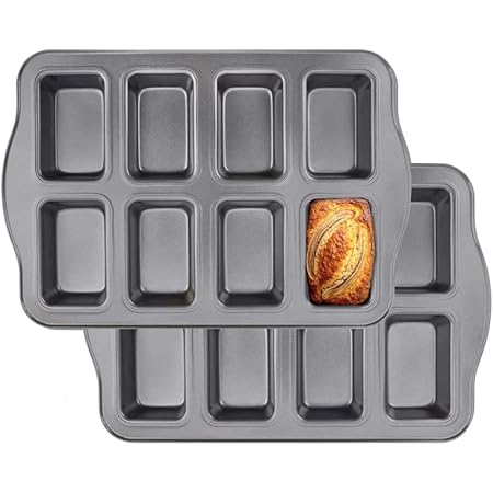 NBFTLTOP Mini Loaf Pan Nonstick Carbon Steel Mini Bread Loaf Pan- 8 Cavity 2pcs Non-toxic & Easy Cleanup, Gray (No handle)