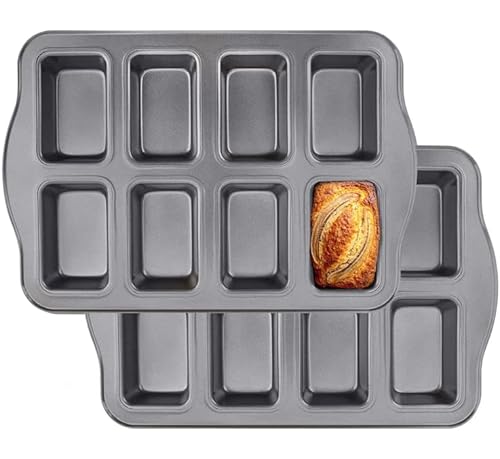 Nbftltop Mini Loaf Pan Nonstick Carbon Steel Mini Bread Loaf Pan- 8 Cavity 2Pcs Non-Toxic & Easy Cleanup, Gray (No Handle) #TOP5