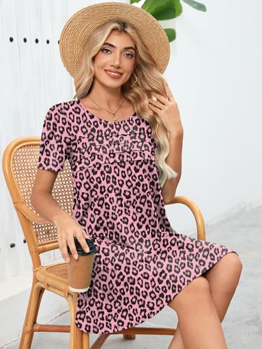 Image of Heymoments Women's Short Sleeve Crewneck Sundress Summer Casual A-Line Beach Dress with Pockets S-2XL