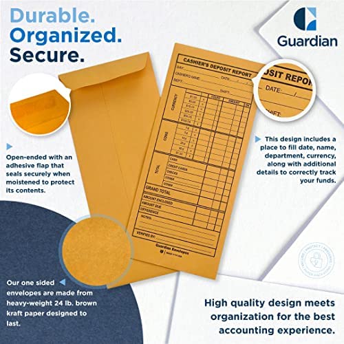 1000 Guardian Cashier Deposit Report Envelopes – Cash Envelopes – Cash Register For Small Businesses – Cashier Register For Retailers & Restaurants – Brown Kraft Envelopes #TOP2