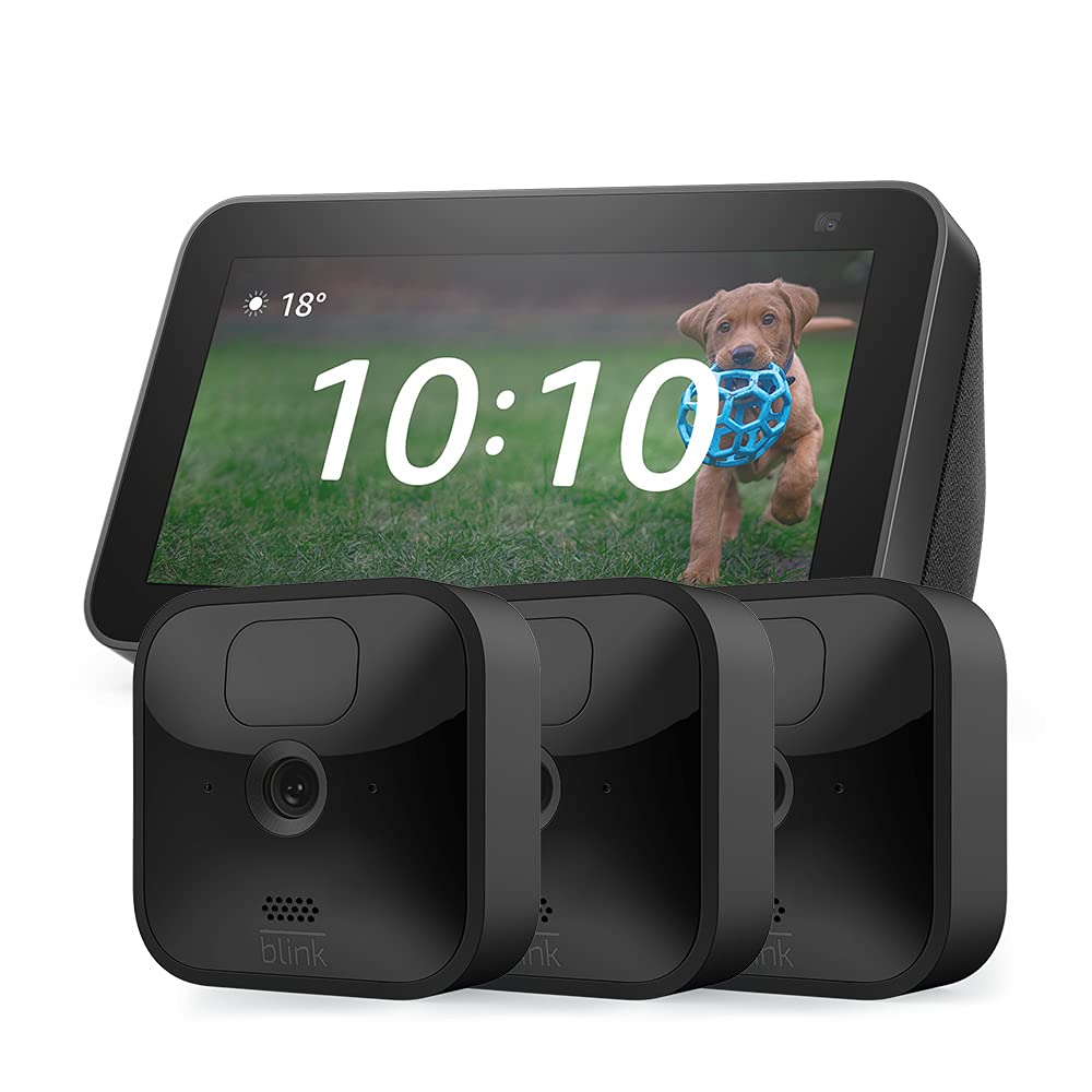 Blink Outdoor HD security camera (3-Camera System) + Echo Show 5 | 2nd generation (2021 release), Charcoal